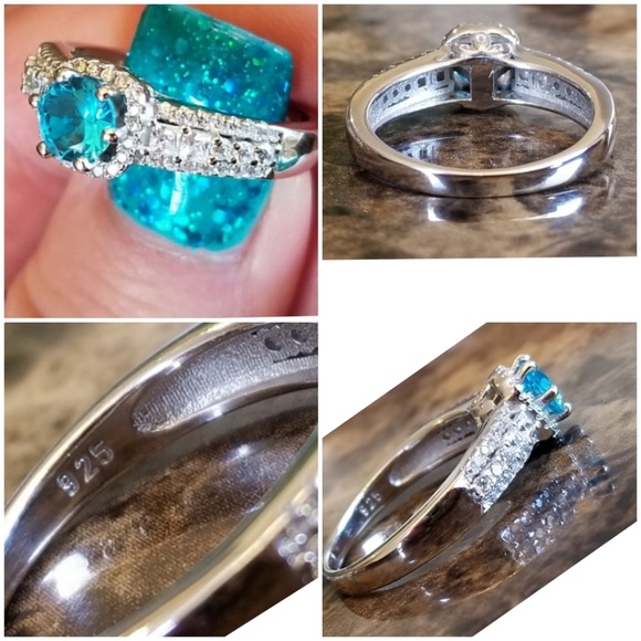 Genuine 3cttw Aquamarine and White Sapphires Ring Size 8 - Picture 6 of 7